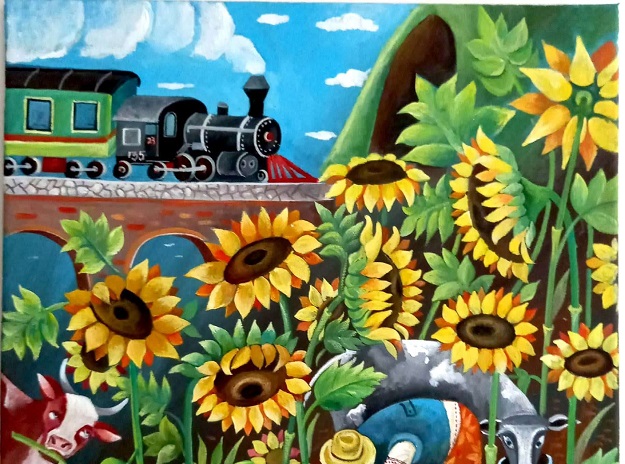 „Trenule, mașină mică!”, expoziția personală de artă naivă contemporană a pictoriței Camelia Constantin din Reșița!