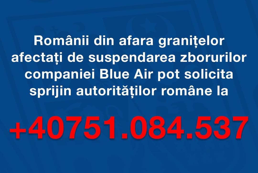 Guvernul Nicolae Ciucă a convocat celula de criză pentru a urgenta rezolvarea situației cetățenilor români afectați de suspendarea zborurilor companiei Blue Air!