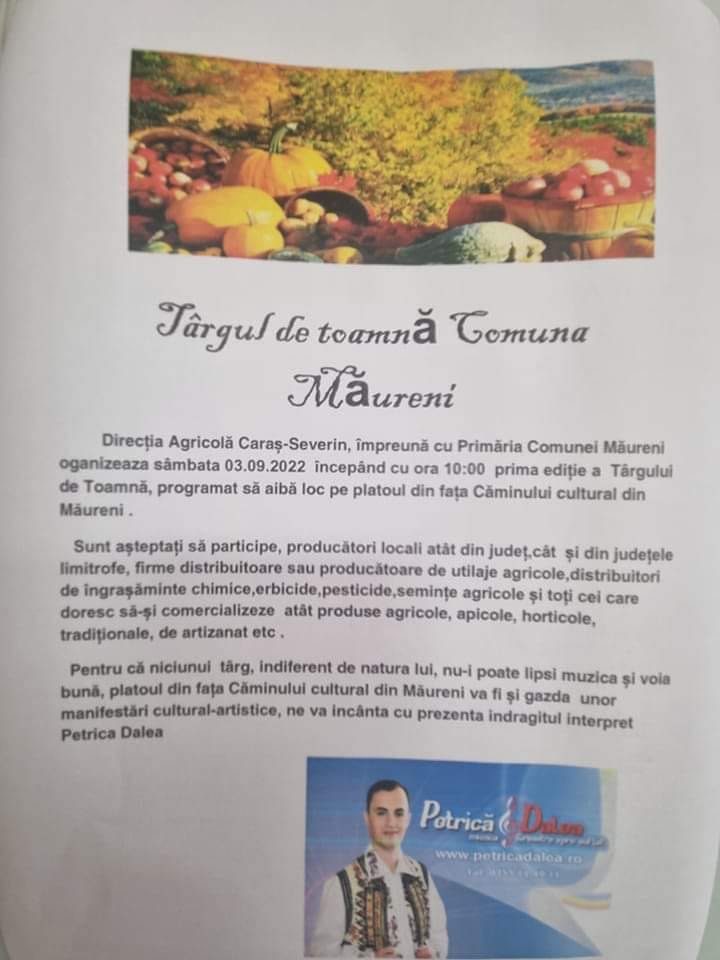 Prima ediție a Târgului Agricol de Toamnă Măureni debutează sâmbătă!