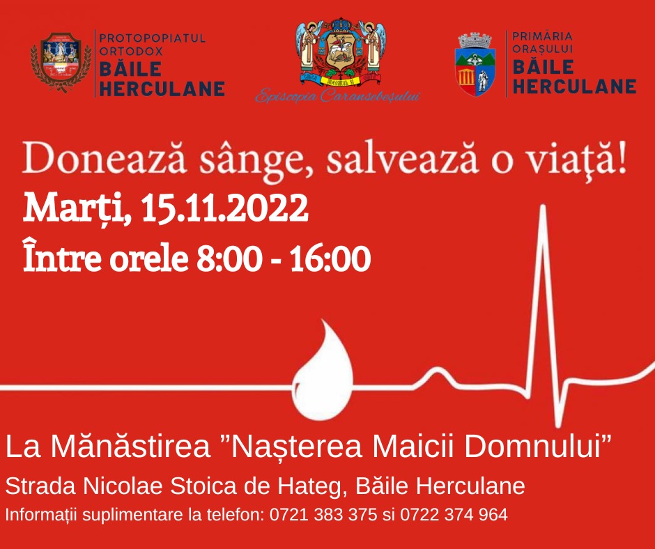 Campania „Donează sânge, salvează o viață!”, la Băile Herculane