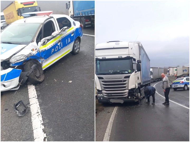 Accident rutier pe DN 6 … Este implicată o mașină de serviciu a IPJ Caraș-Severin